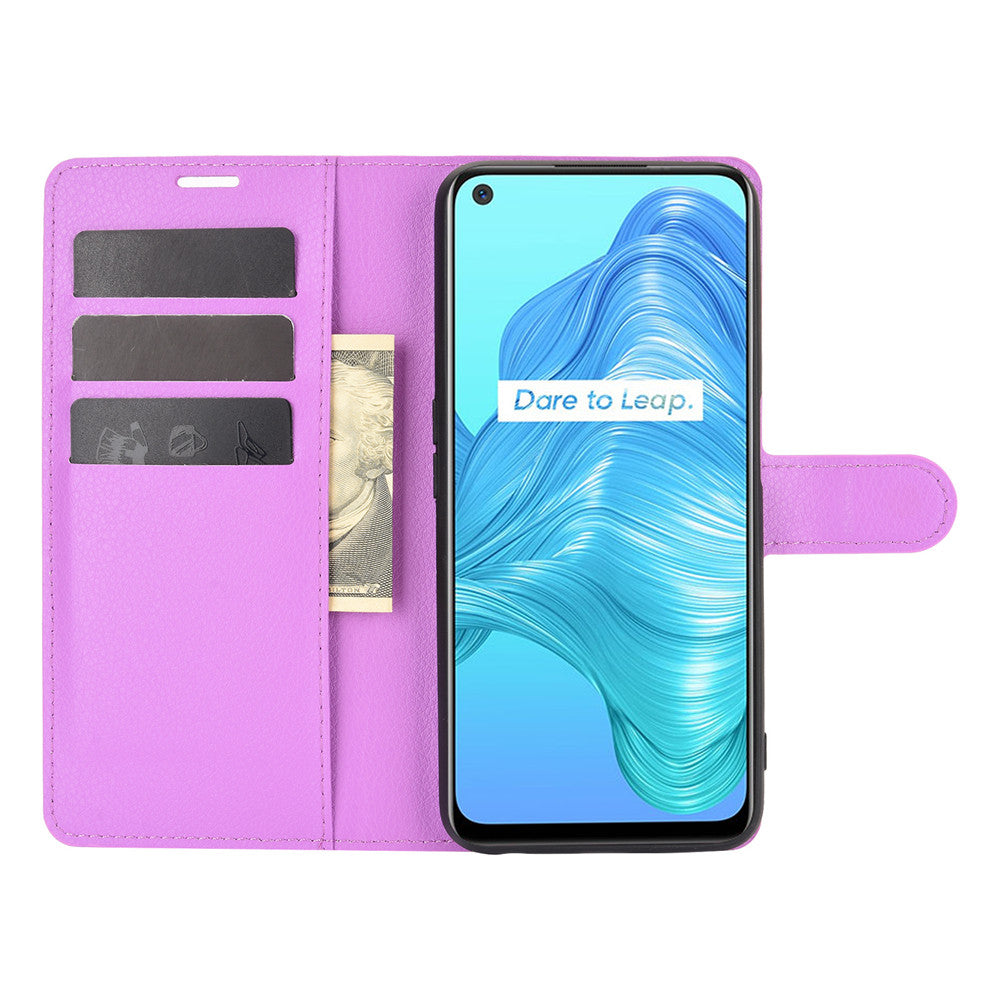 Litchi Texture Wallet Design Leather Phone Protective Stand Cover for Oppo K7X/Realme V5/Realme Q2/Realme 7 5G