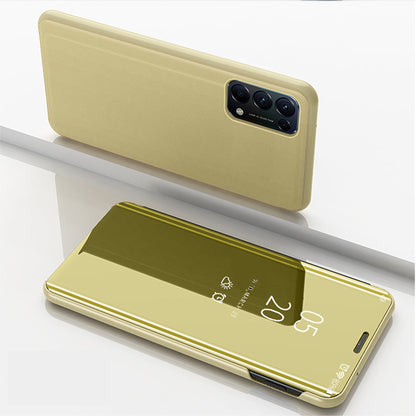 View Window Electroplated Mirror Surface Leather Shell with Stand for Oppo Reno5 5G