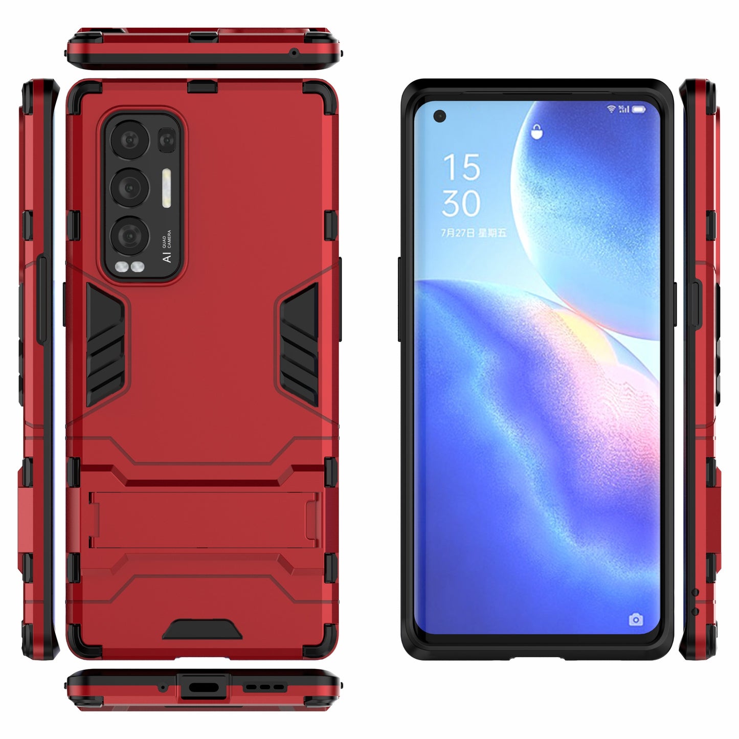 2 in 1 Kickstand Protector Plastic + TPU Hybrid Cover for Oppo Reno5 Pro+ 5G/Oppo Find X3 Neo