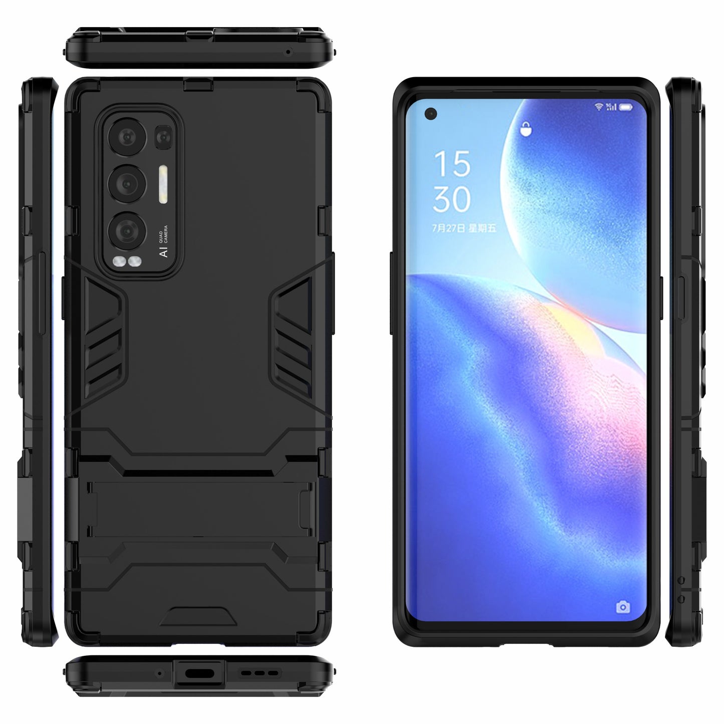 2 in 1 Kickstand Protector Plastic + TPU Hybrid Cover for Oppo Reno5 Pro+ 5G/Oppo Find X3 Neo