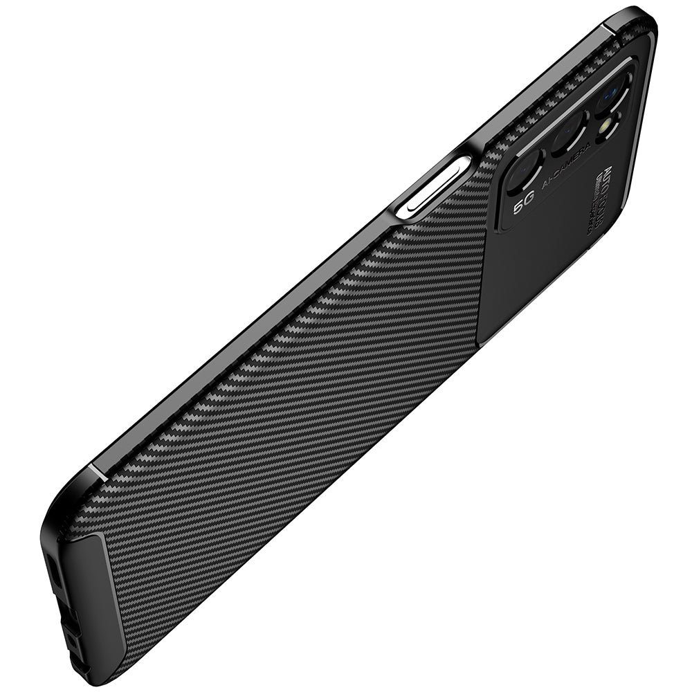 Carbon Fiber Texture Soft TPU Drop-proof Mobile Phone Cover for Oppo A55 5G