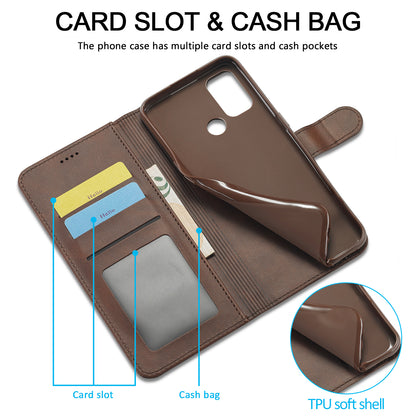 LC.IMEEKE Wallet Stand Leather Shell Cell Phone Cover Case for Oppo A32 (2020) / A33 (2020) / A53 (2020) / A53s