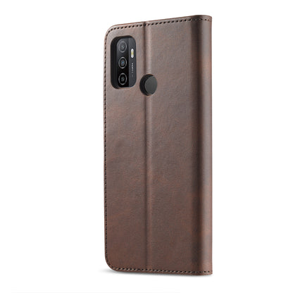 LC.IMEEKE Wallet Stand Leather Shell Cell Phone Cover Case for Oppo A32 (2020) / A33 (2020) / A53 (2020) / A53s