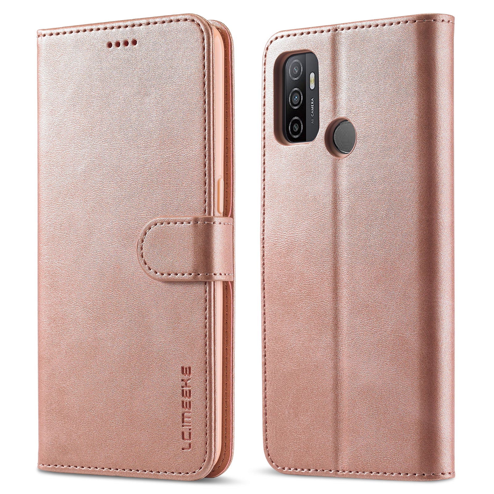 LC.IMEEKE Wallet Stand Leather Shell Cell Phone Cover Case for Oppo A32 (2020) / A33 (2020) / A53 (2020) / A53s