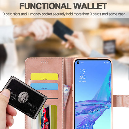 LC.IMEEKE Wallet Stand Leather Shell Cell Phone Cover Case for Oppo A32 (2020) / A33 (2020) / A53 (2020) / A53s