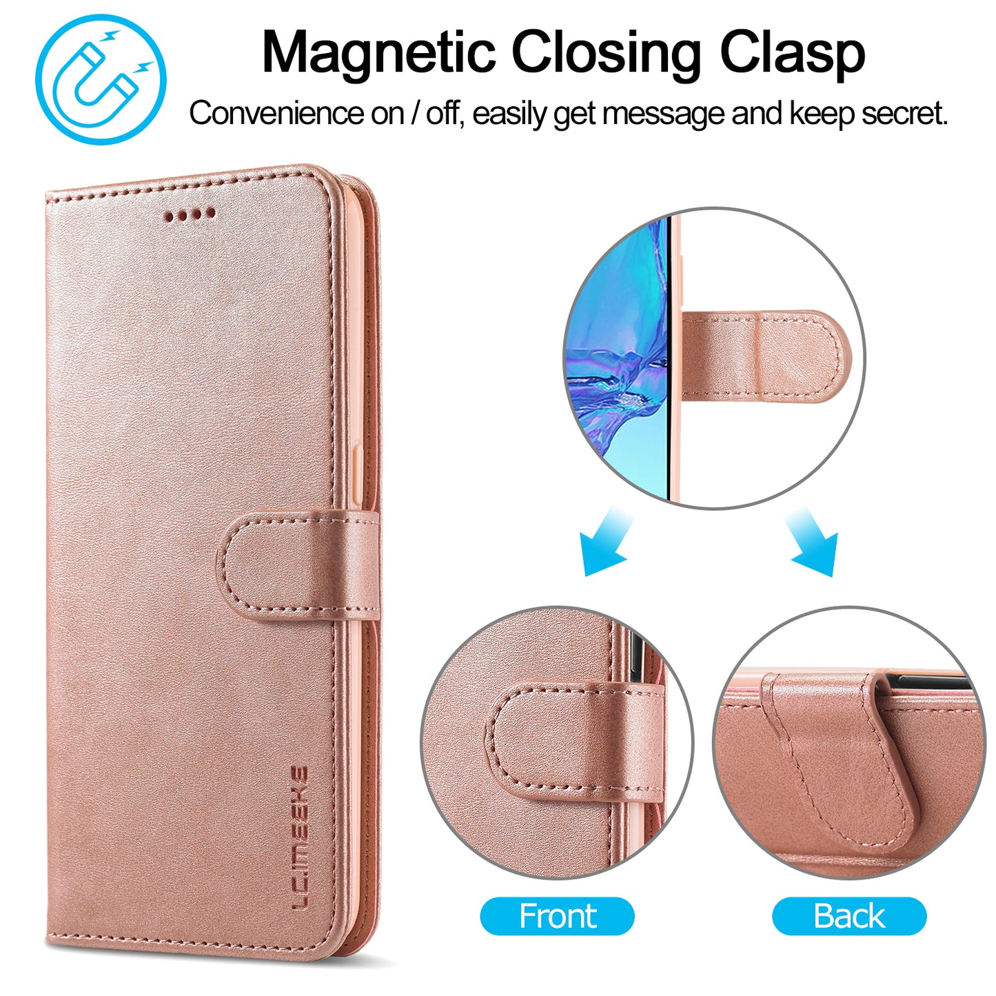 LC.IMEEKE Wallet Stand Leather Shell Cell Phone Cover Case for Oppo A32 (2020) / A33 (2020) / A53 (2020) / A53s