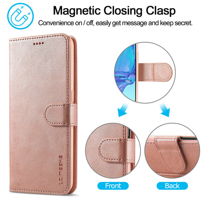 LC.IMEEKE Wallet Stand Leather Shell Cell Phone Cover Case for Oppo A32 (2020) / A33 (2020) / A53 (2020) / A53s