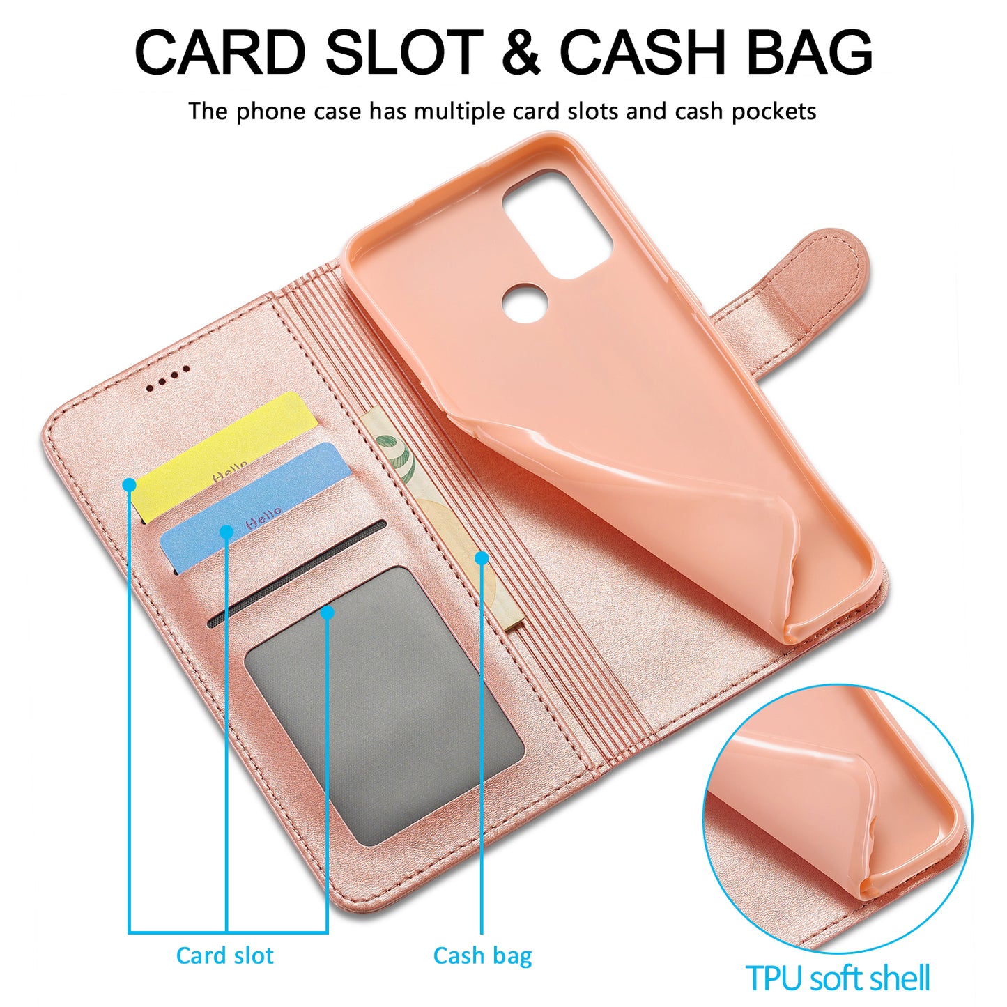 LC.IMEEKE Wallet Stand Leather Shell Cell Phone Cover Case for Oppo A32 (2020) / A33 (2020) / A53 (2020) / A53s