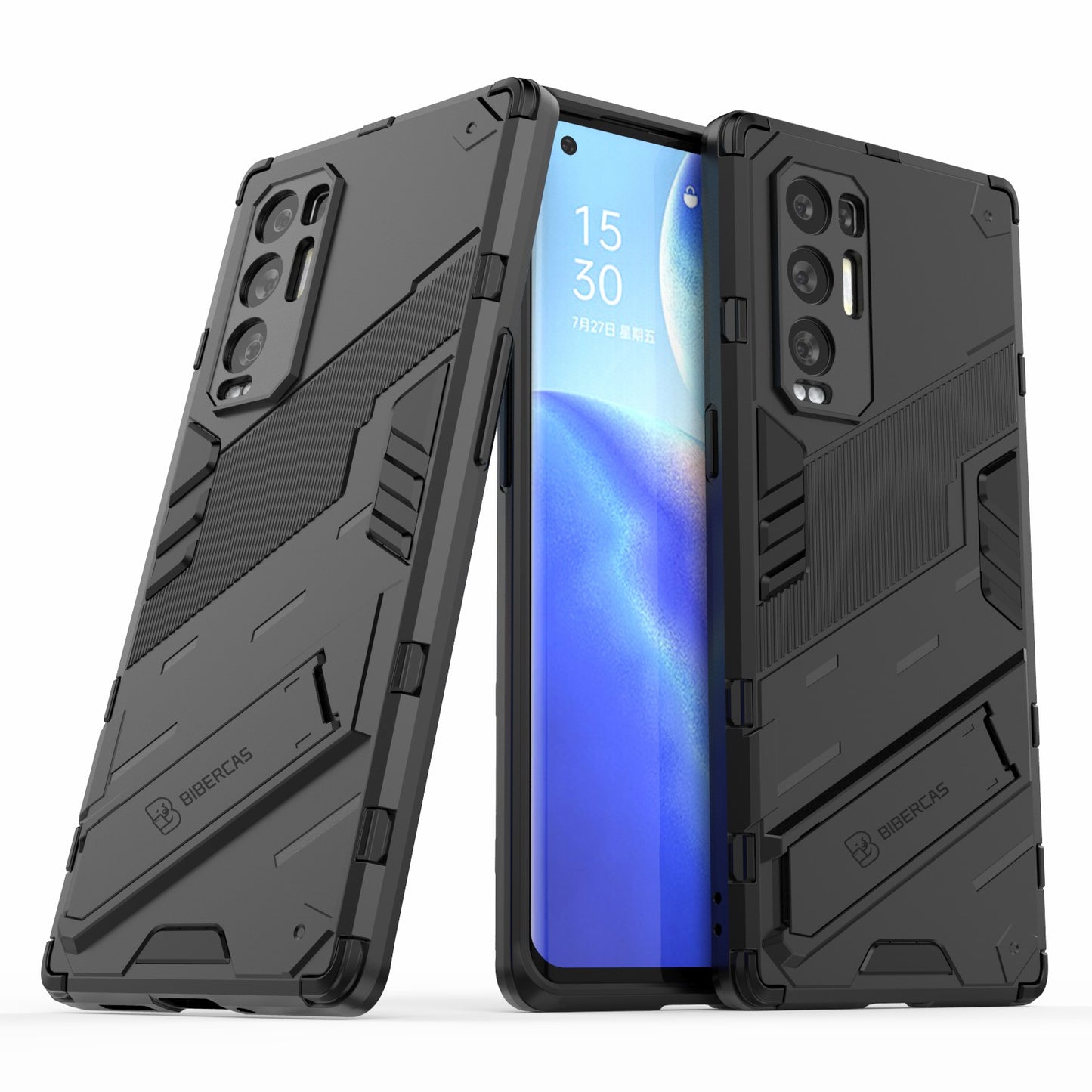 PC + TPU Hybrid Phone Case Back Cover Protector with Kickstand for Oppo Reno5 Pro+ 5G