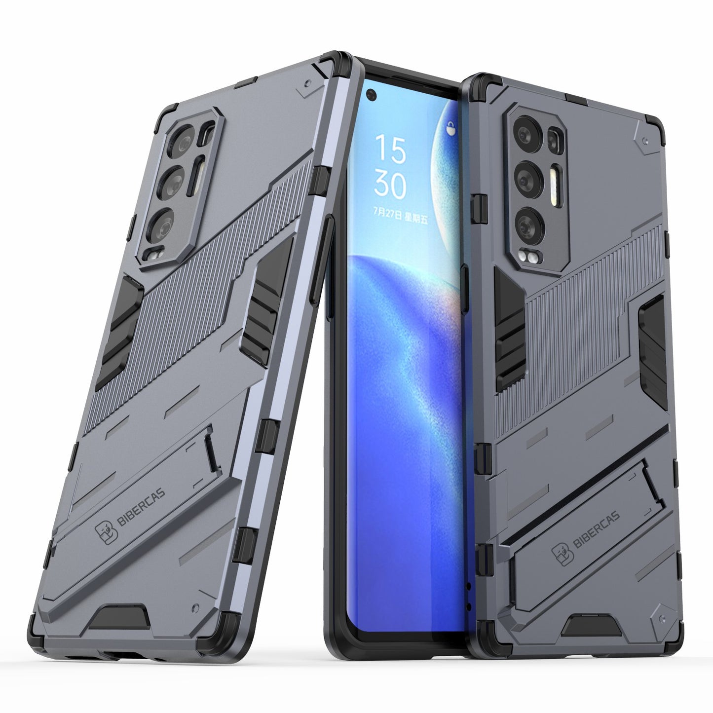 PC + TPU Hybrid Phone Case Back Cover Protector with Kickstand for Oppo Reno5 Pro+ 5G