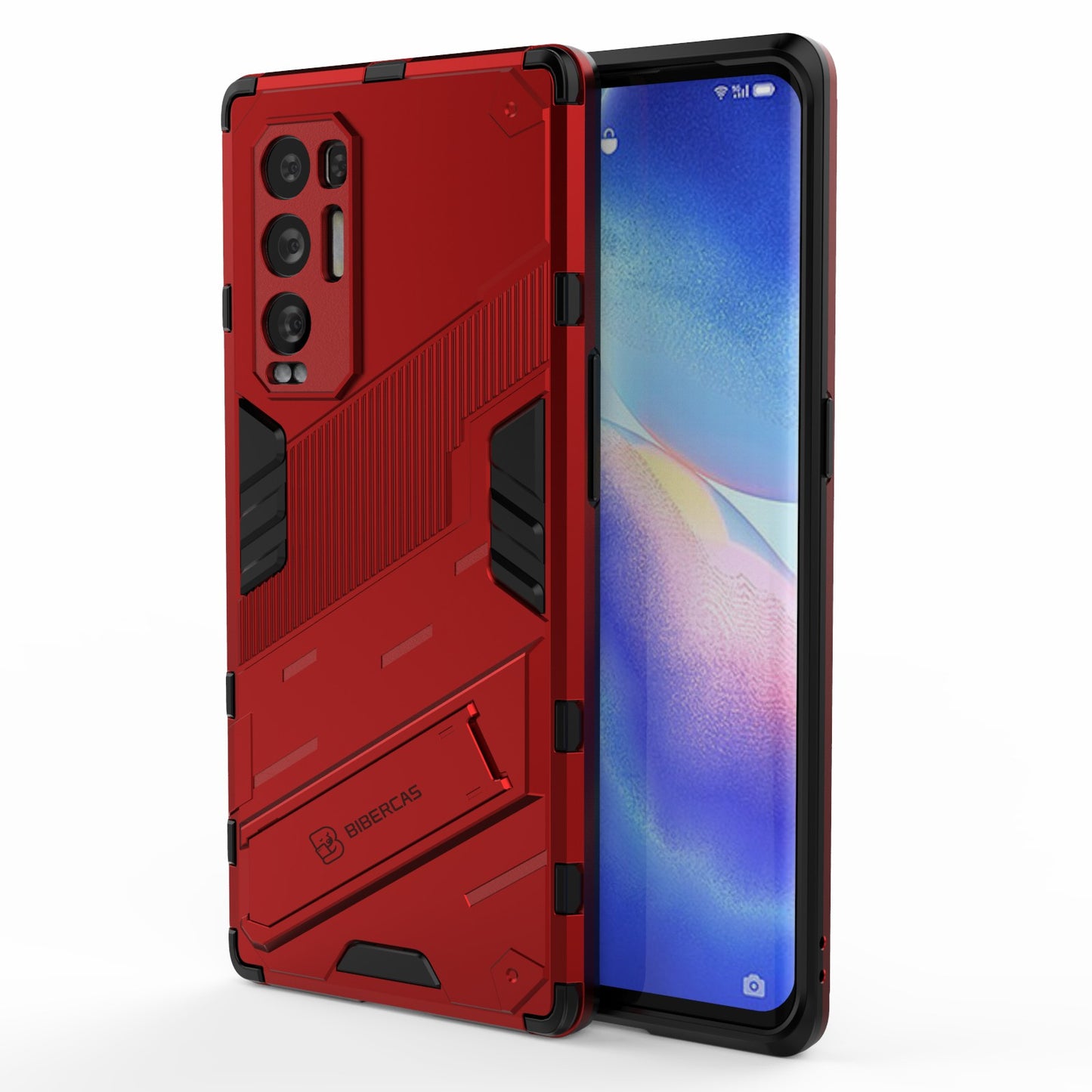 PC + TPU Hybrid Phone Case Back Cover Protector with Kickstand for Oppo Reno5 Pro+ 5G