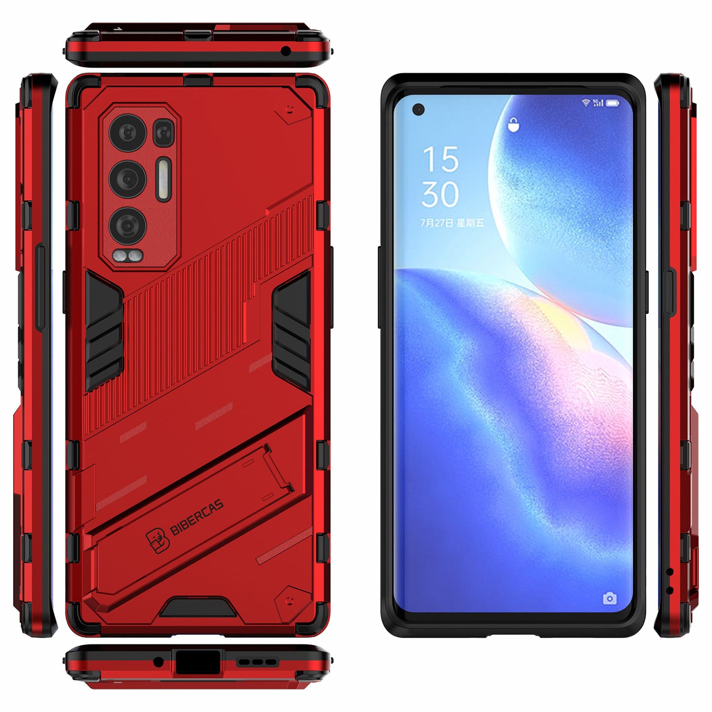 PC + TPU Hybrid Phone Case Back Cover Protector with Kickstand for Oppo Reno5 Pro+ 5G