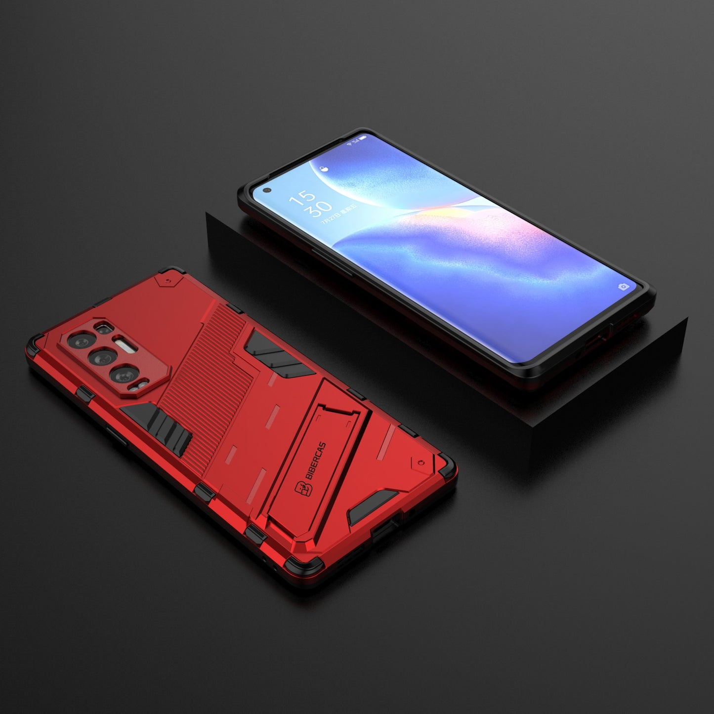 PC + TPU Hybrid Phone Case Back Cover Protector with Kickstand for Oppo Reno5 Pro+ 5G