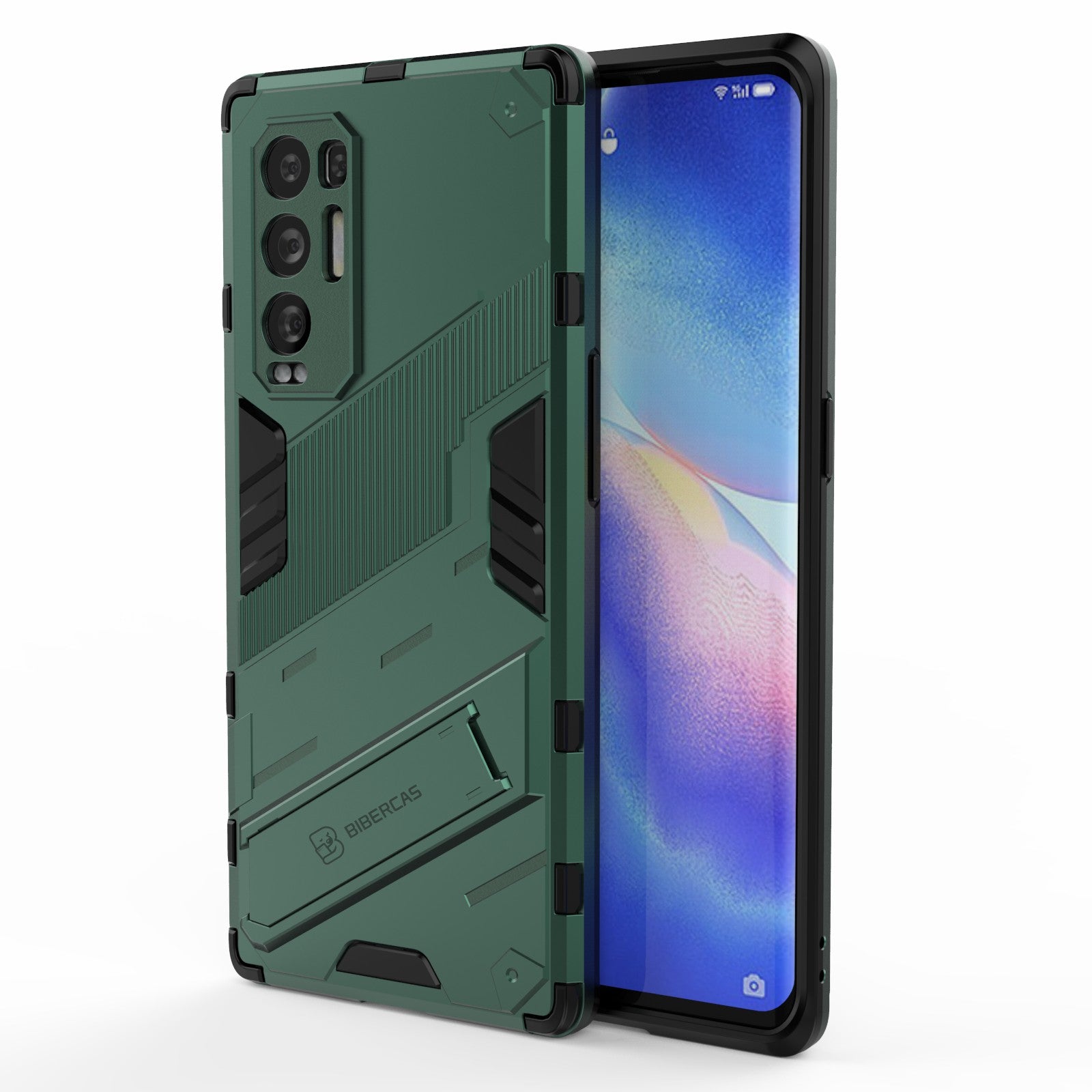 PC + TPU Hybrid Phone Case Back Cover Protector with Kickstand for Oppo Reno5 Pro+ 5G