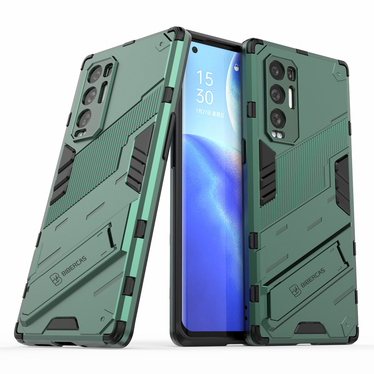 PC + TPU Hybrid Phone Case Back Cover Protector with Kickstand for Oppo Reno5 Pro+ 5G