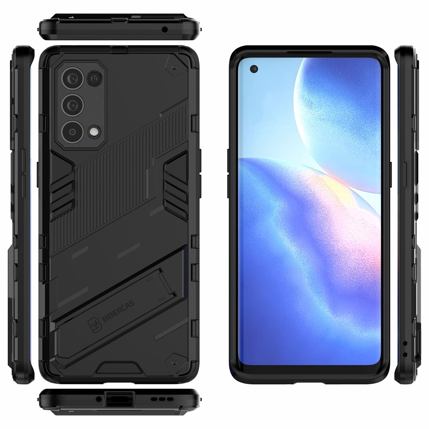 Shockproof PC + TPU Hybrid Phone Case Cover with Kickstand for Oppo Reno5 Pro 5G