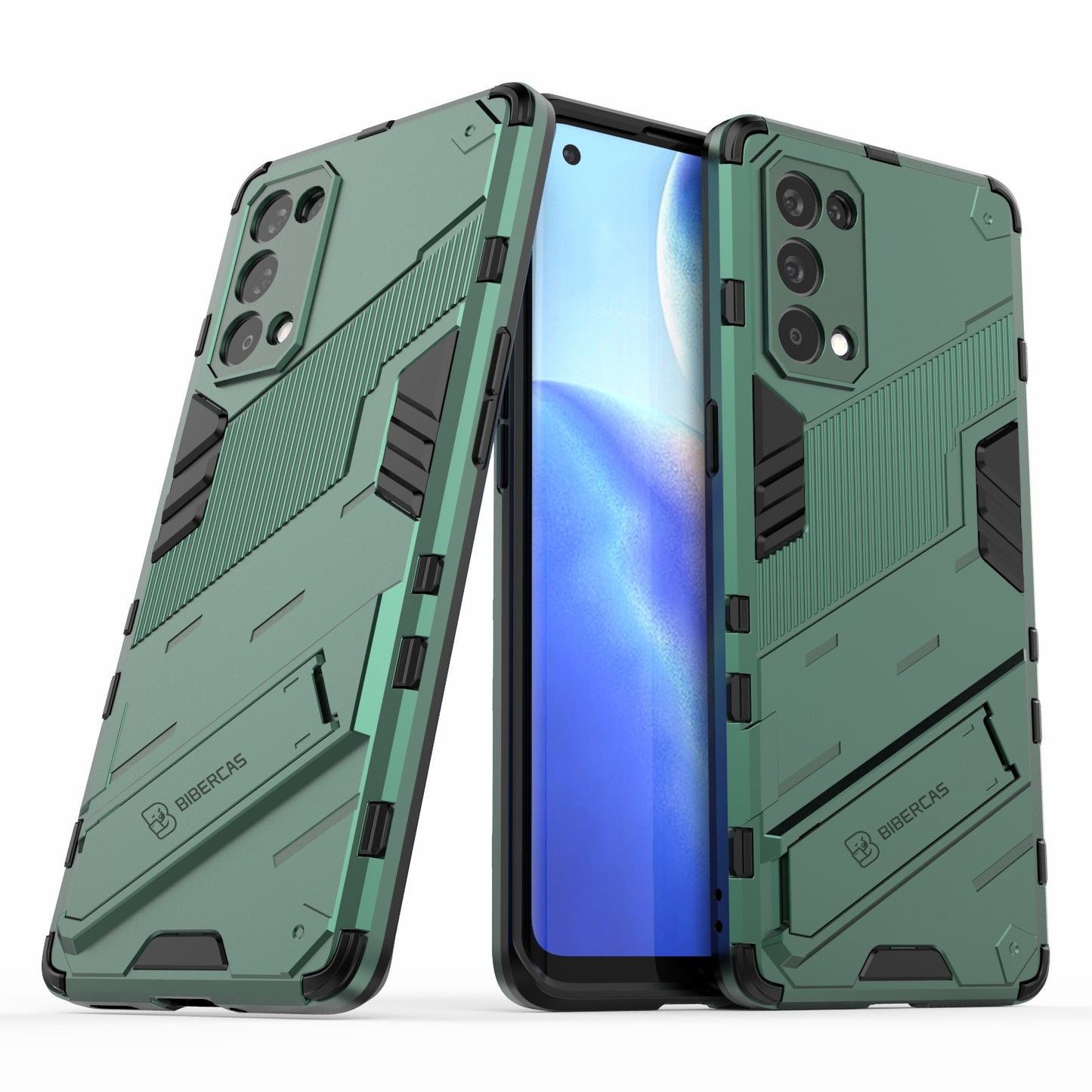 Shockproof PC + TPU Hybrid Phone Case Cover with Kickstand for Oppo Reno5 Pro 5G