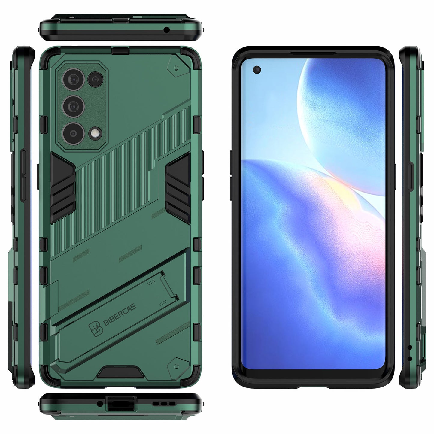 Shockproof PC + TPU Hybrid Phone Case Cover with Kickstand for Oppo Reno5 Pro 5G