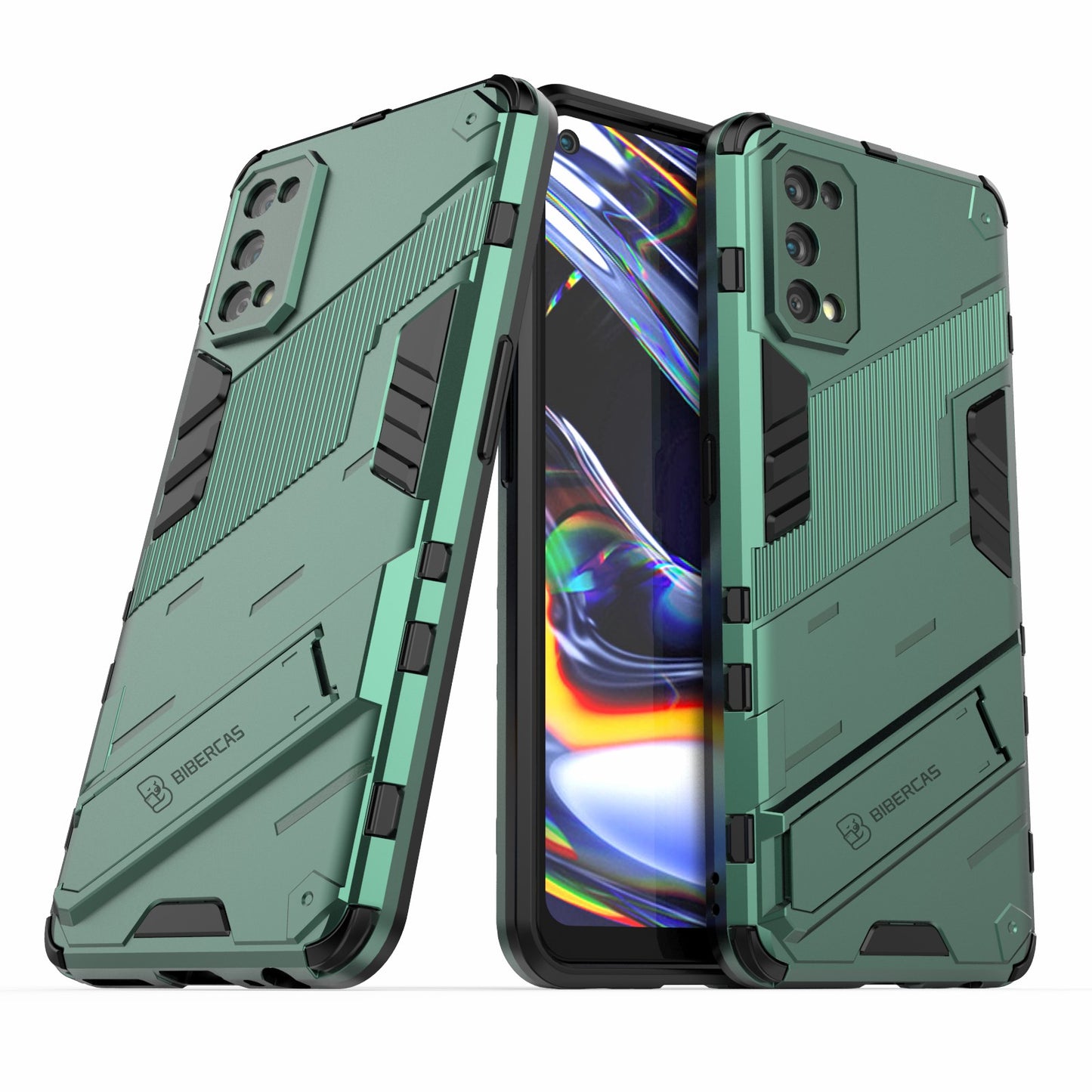 Shockproof PC + TPU Hybrid Phone Case Cover with Kickstand for Realme 7 Pro