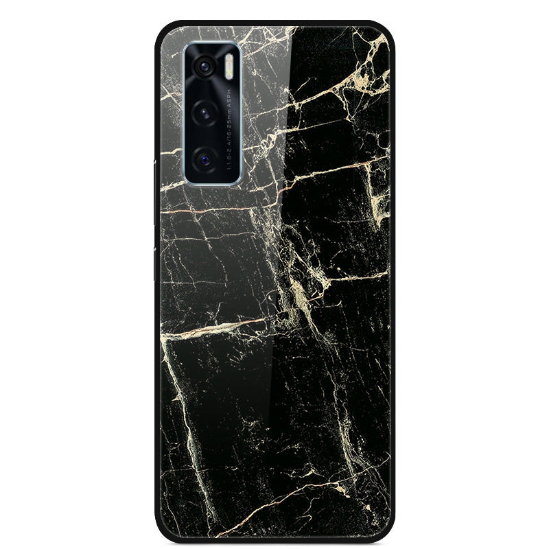 Fancy Style Printing Glass + PC + TPU Hybrid Phone Case Cover for Vivo Y70 2020 / V20 SE