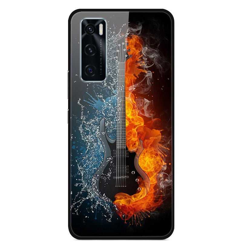 Fancy Style Printing Glass + PC + TPU Hybrid Phone Case Cover for Vivo Y70 2020 / V20 SE