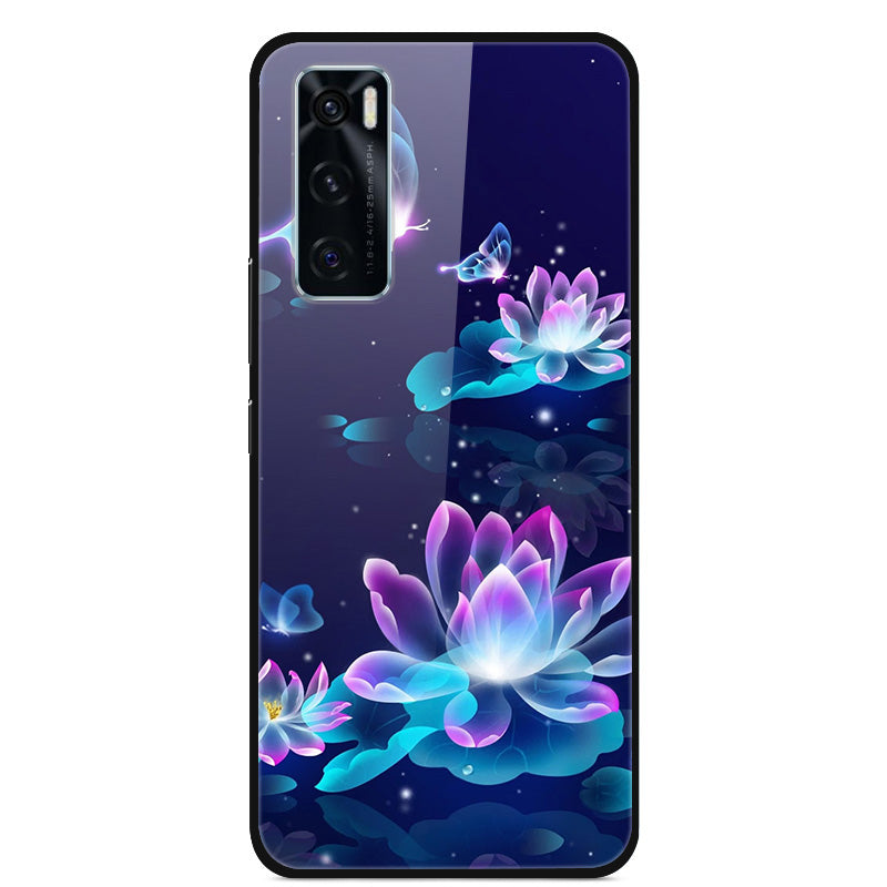 Fancy Style Printing Glass + PC + TPU Hybrid Phone Case Cover for Vivo Y70 2020 / V20 SE