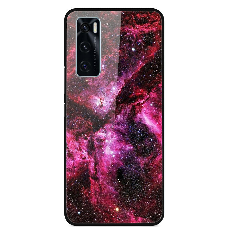 Fancy Style Printing Glass + PC + TPU Hybrid Phone Case Cover for Vivo Y70 2020 / V20 SE