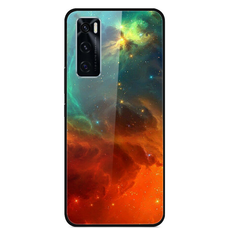 Fancy Style Printing Glass + PC + TPU Hybrid Phone Case Cover for Vivo Y70 2020 / V20 SE