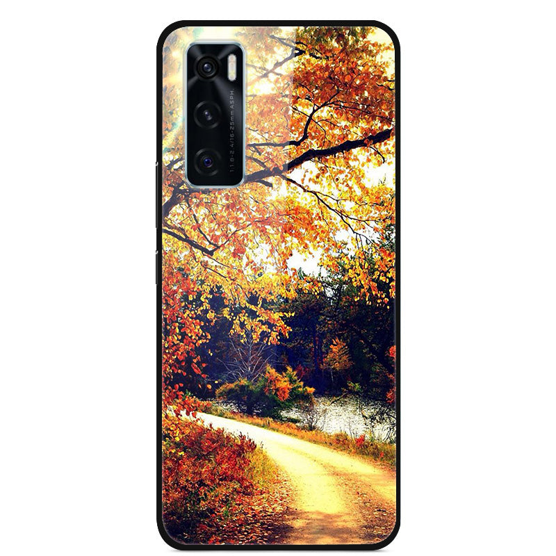 Fancy Style Printing Glass + PC + TPU Hybrid Phone Case Cover for Vivo Y70 2020 / V20 SE