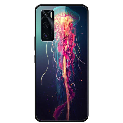 Fancy Style Printing Glass + PC + TPU Hybrid Phone Case Cover for Vivo Y70 2020 / V20 SE