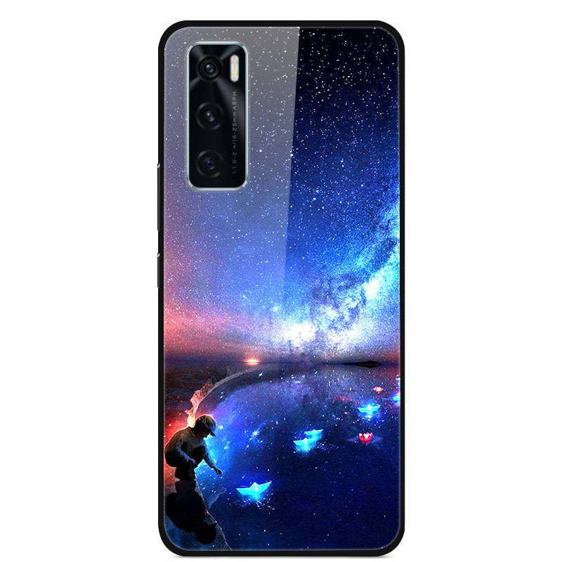 Fancy Style Printing Glass + PC + TPU Hybrid Phone Case Cover for Vivo Y70 2020 / V20 SE