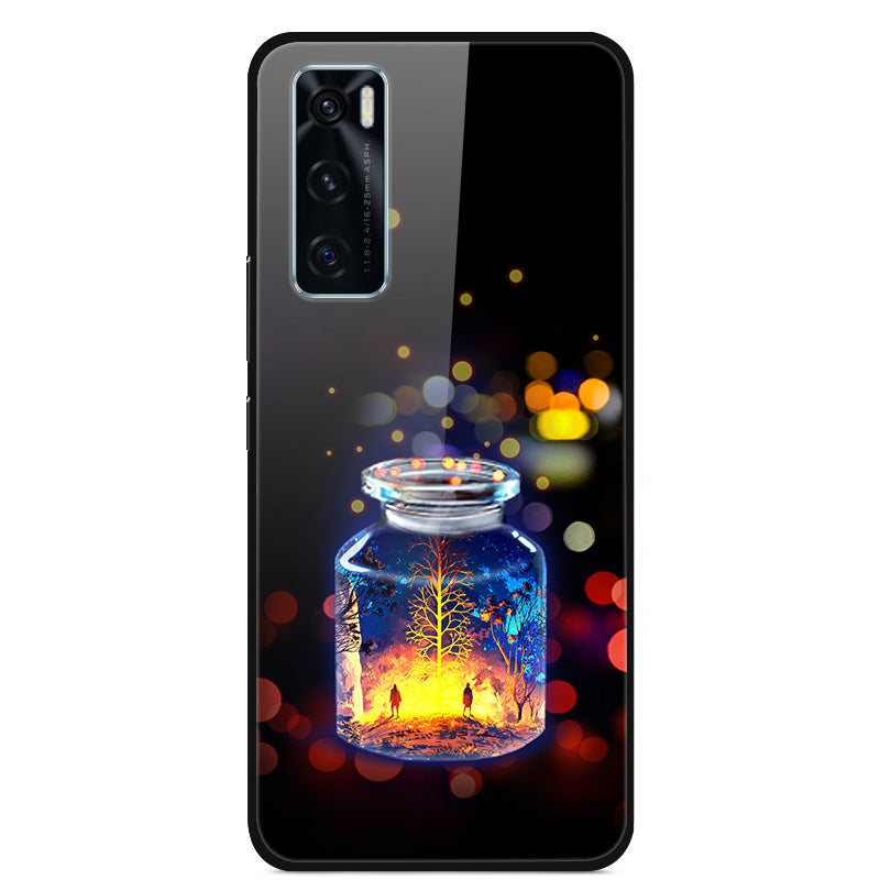 Fancy Style Printing Glass + PC + TPU Hybrid Phone Case Cover for Vivo Y70 2020 / V20 SE