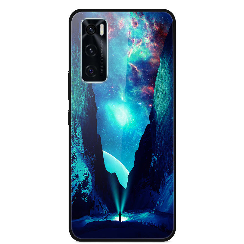 Fancy Style Printing Glass + PC + TPU Hybrid Phone Case Cover for Vivo Y70 2020 / V20 SE