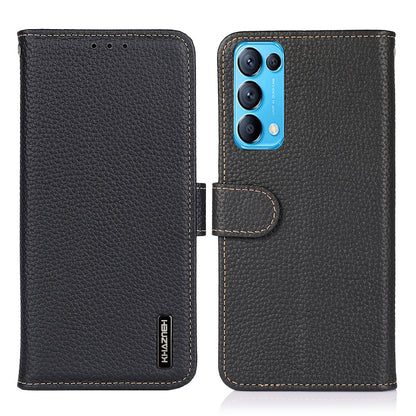 KHAZNEH Wallet Phone Case for Oppo Reno5 5G/Reno5 4G/Reno5 K/Find X3 Lite Genuine Leather Phone Cover Drop-proof Litchi Texture Flip Protector with Stand