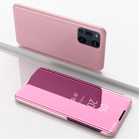 Plated Mirror Surface View Window Leather Phone Case Stand for OPPO Find X3/X3 Pro