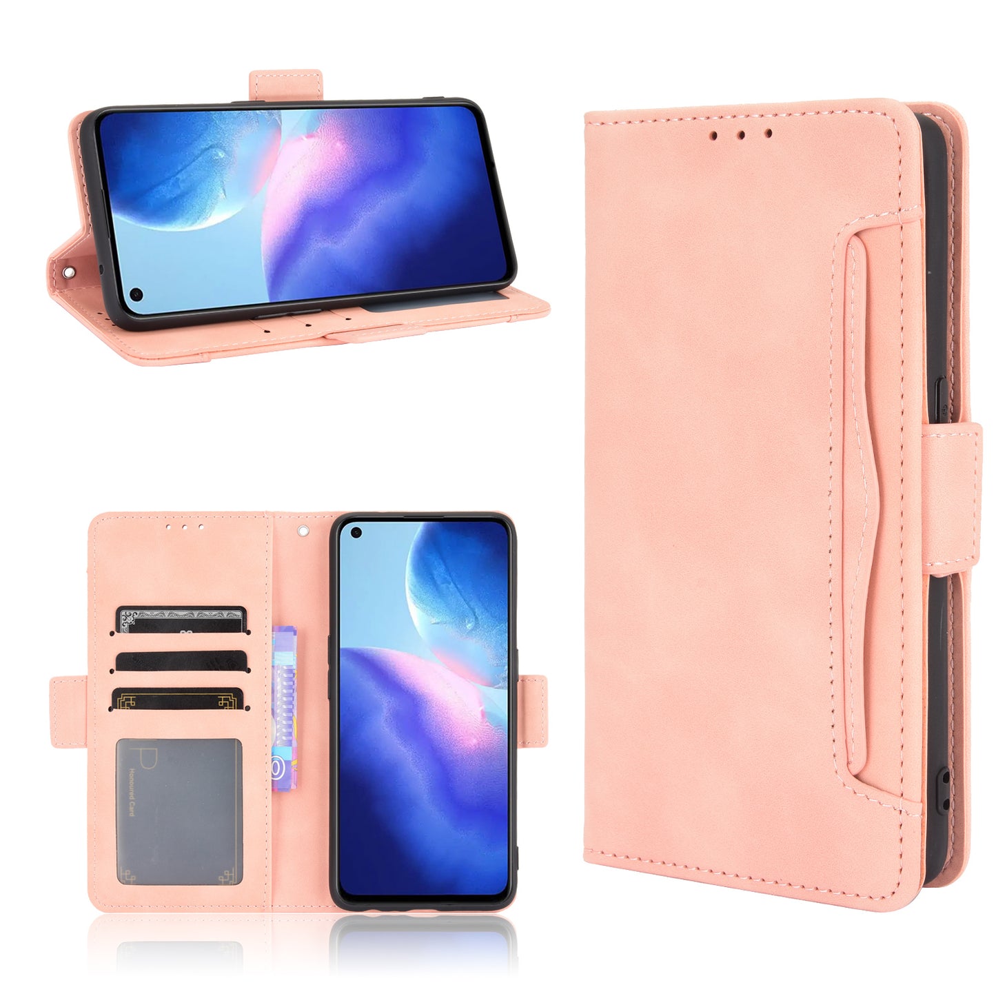 Leather Wallet Protective Case with Multiple Card Slots for Oppo Reno5 4G / Reno5 K / Reno5 5G / Find X3 Lite Stand Function Phone Cover