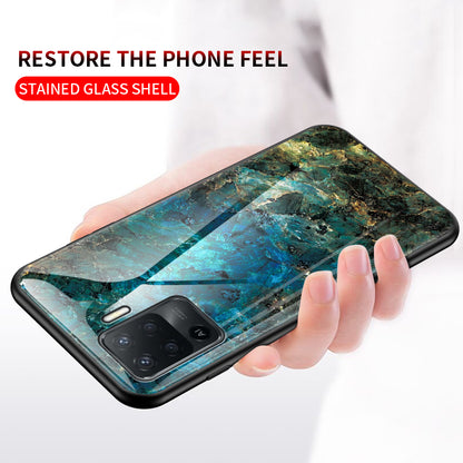 Marbling Pattern Design Well-Protected Anti-Scratch Tempered Glass Cell Phone Cover for Oppo A94/F19 Pro