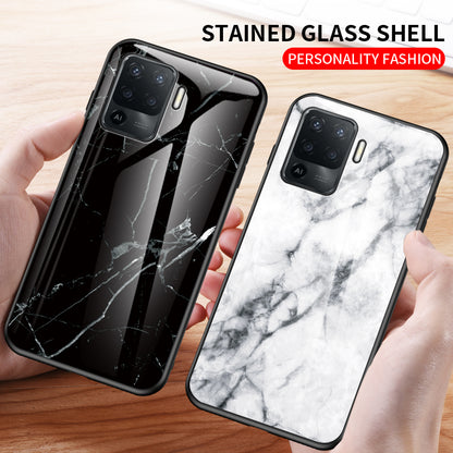 Marbling Pattern Design Well-Protected Anti-Scratch Tempered Glass Cell Phone Cover for Oppo A94/F19 Pro