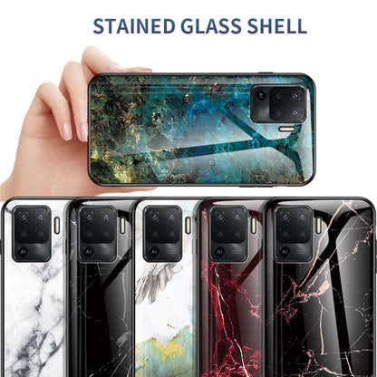 Marbling Pattern Design Well-Protected Anti-Scratch Tempered Glass Cell Phone Cover for Oppo A94/F19 Pro