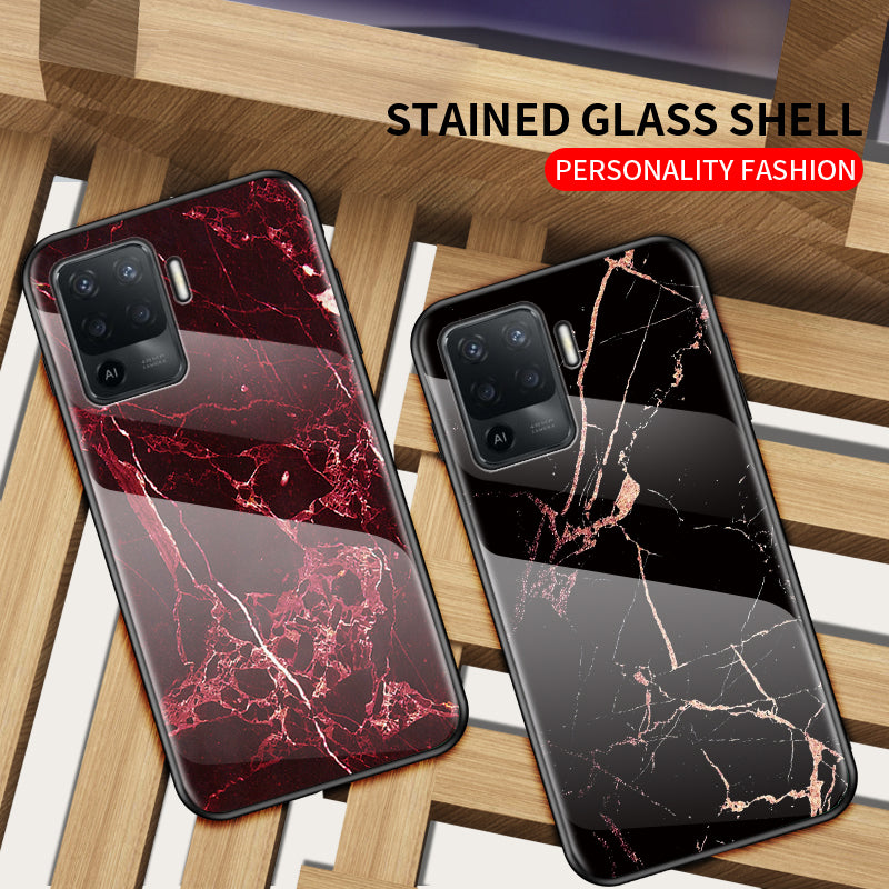 Marbling Pattern Design Well-Protected Anti-Scratch Tempered Glass Cell Phone Cover for Oppo A94/F19 Pro