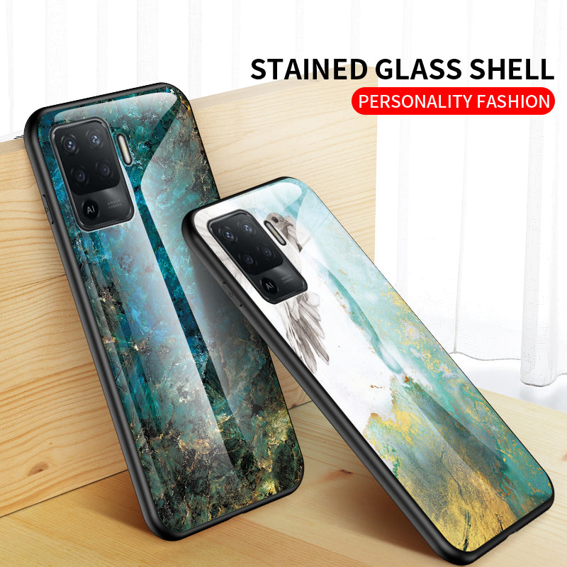 Marbling Pattern Design Well-Protected Anti-Scratch Tempered Glass Cell Phone Cover for Oppo A94/F19 Pro