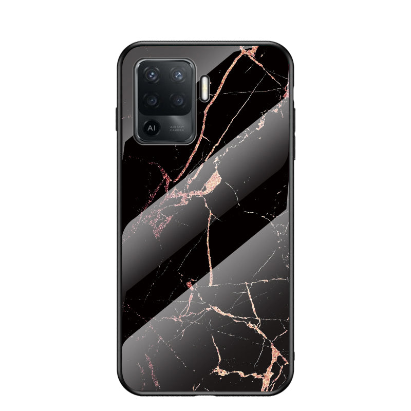 Marbling Pattern Design Well-Protected Anti-Scratch Tempered Glass Cell Phone Cover for Oppo A94/F19 Pro