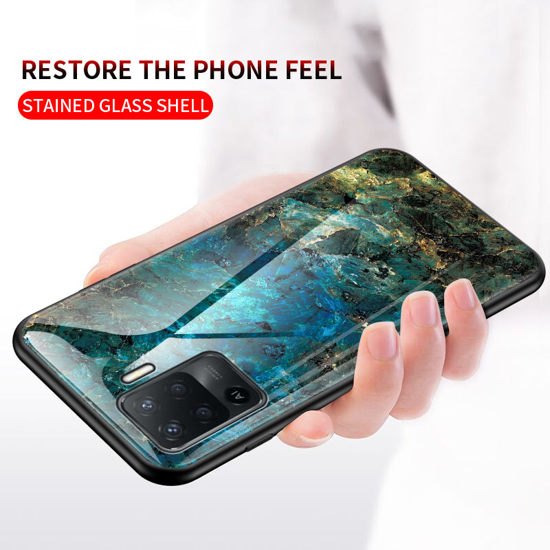 Marbling Pattern Design Well-Protected Anti-Scratch Tempered Glass Cell Phone Cover for Oppo A94/F19 Pro