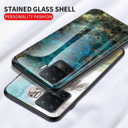 Marbling Pattern Design Well-Protected Anti-Scratch Tempered Glass Cell Phone Cover for Oppo A94/F19 Pro