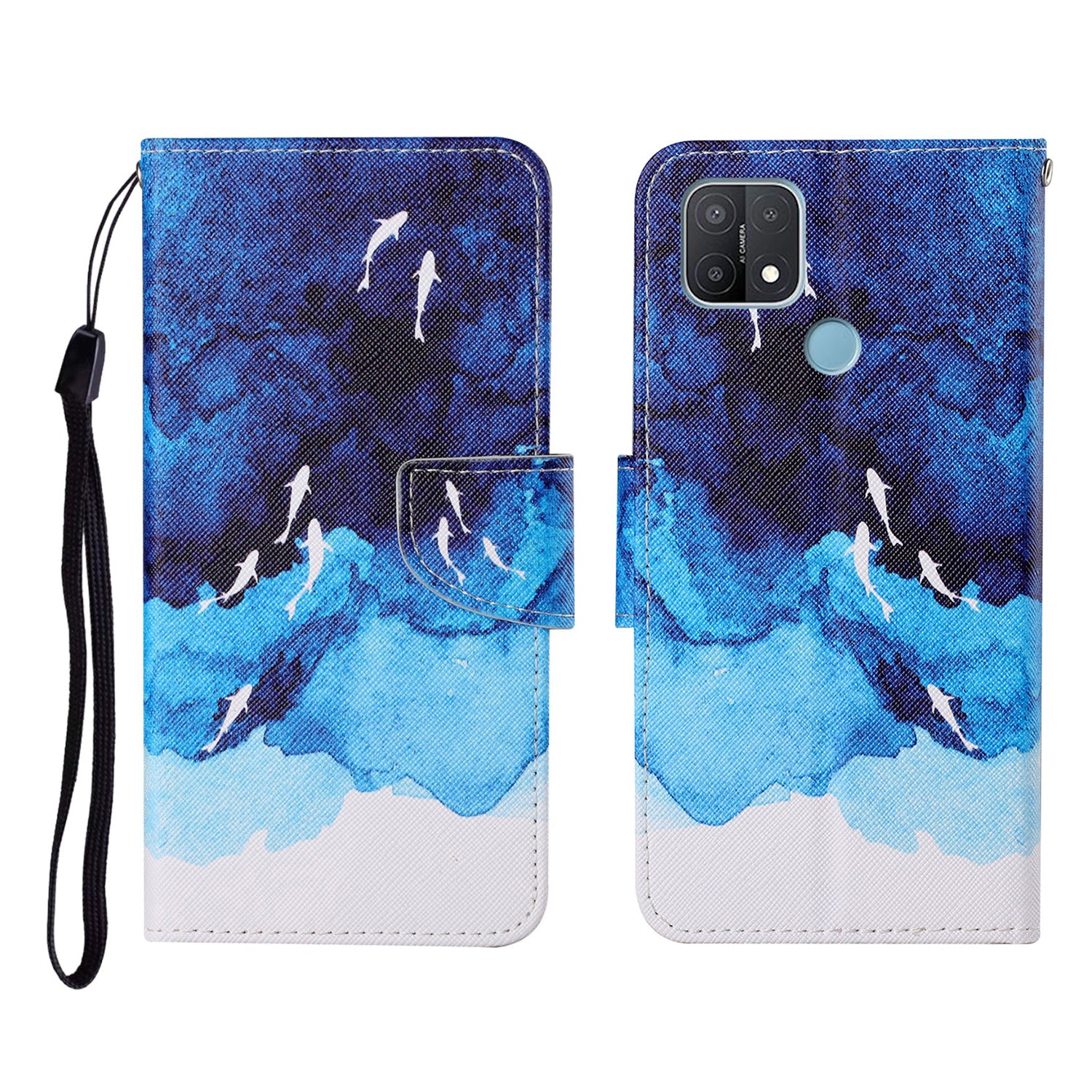 Full Protection Pattern Printing Cross Texture PU Leather Phone Cover Case with Stand for OPPO A15