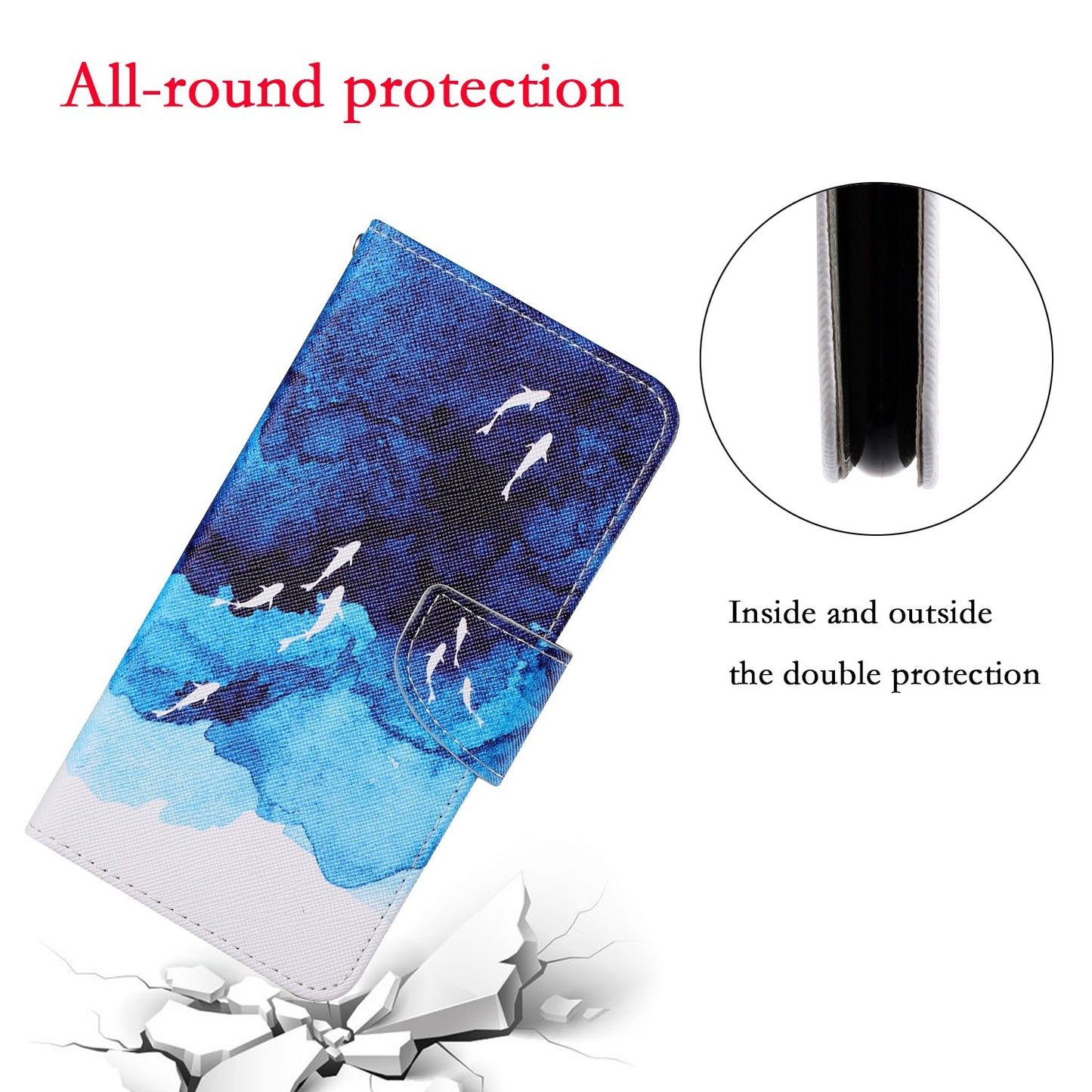 Full Protection Pattern Printing Cross Texture PU Leather Phone Cover Case with Stand for OPPO A15