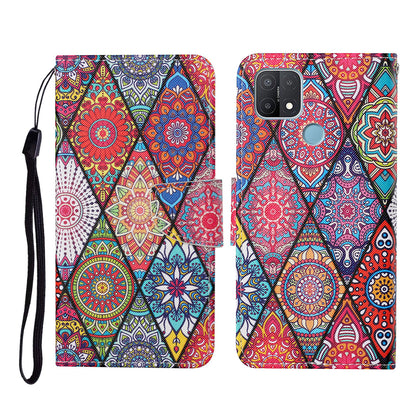 Full Protection Pattern Printing Cross Texture PU Leather Phone Cover Case with Stand for OPPO A15