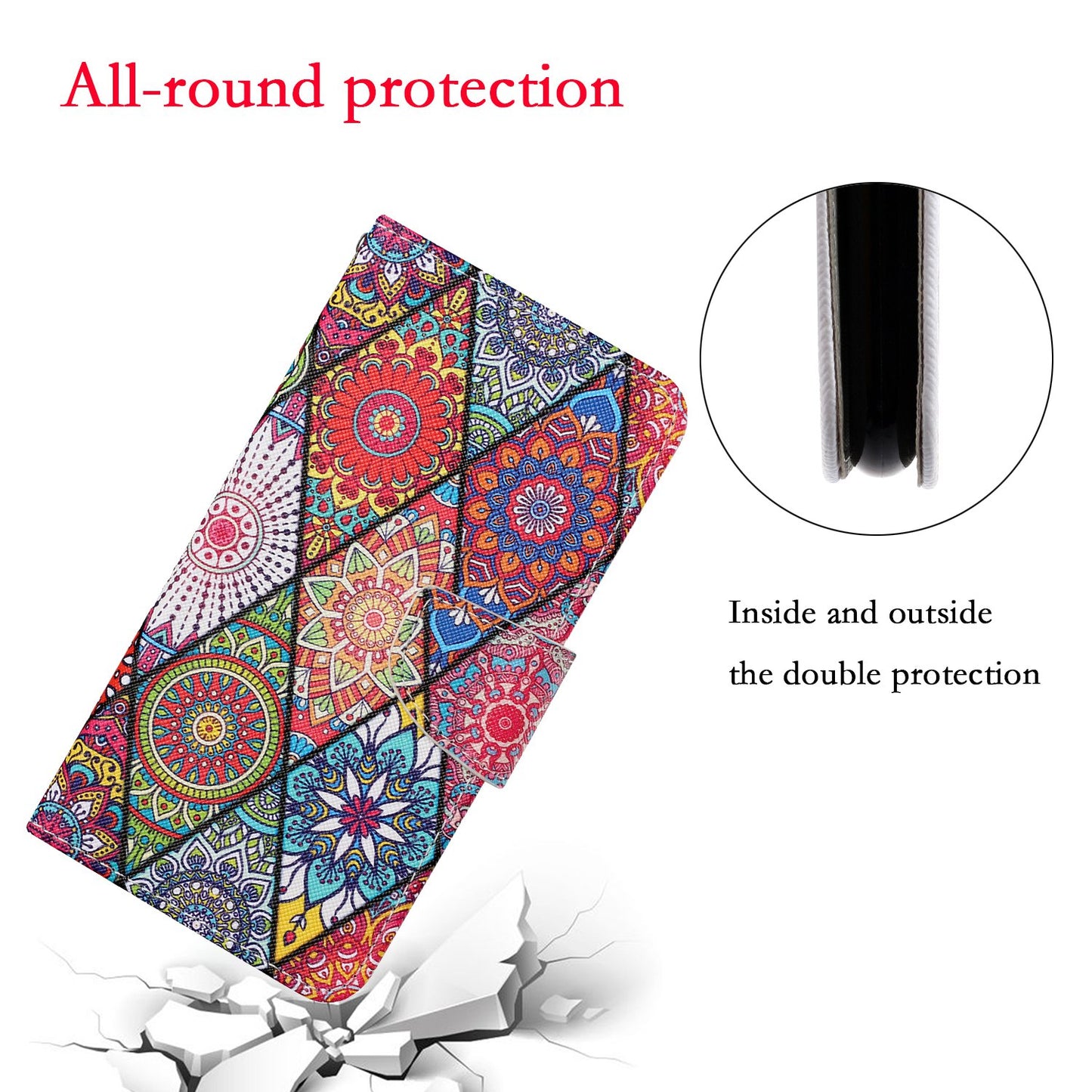 Full Protection Pattern Printing Cross Texture PU Leather Phone Cover Case with Stand for OPPO A15