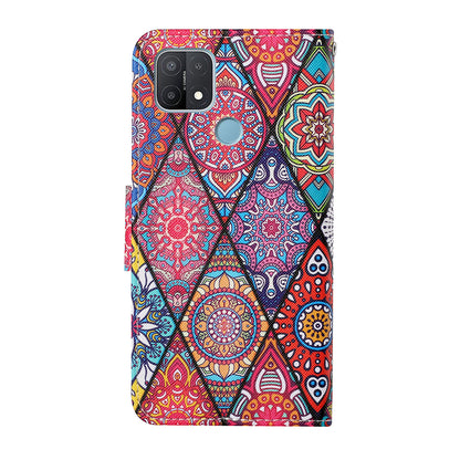 Full Protection Pattern Printing Cross Texture PU Leather Phone Cover Case with Stand for OPPO A15