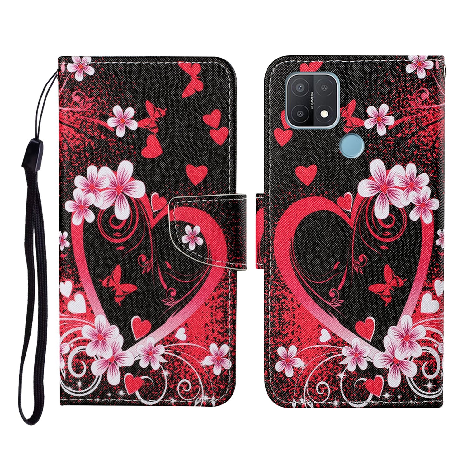 Full Protection Pattern Printing Cross Texture PU Leather Phone Cover Case with Stand for OPPO A15